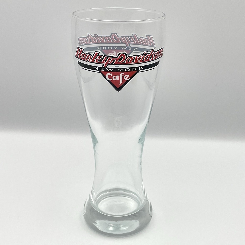 Vintage 1990s Harley-Davidson New York Cafe Pilsner Glass 8.5" Hand Blown